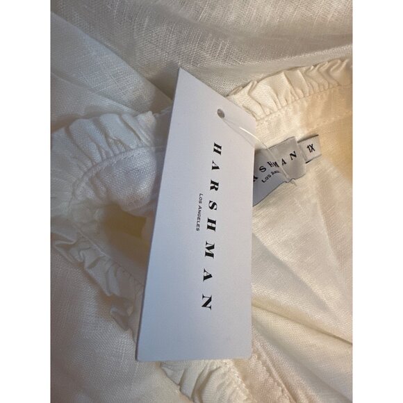 Harshman Aras White Linen Tunic Dress Ruffled Split-Neck Collar Bell Sleeves 1X - Picture 4 of 6